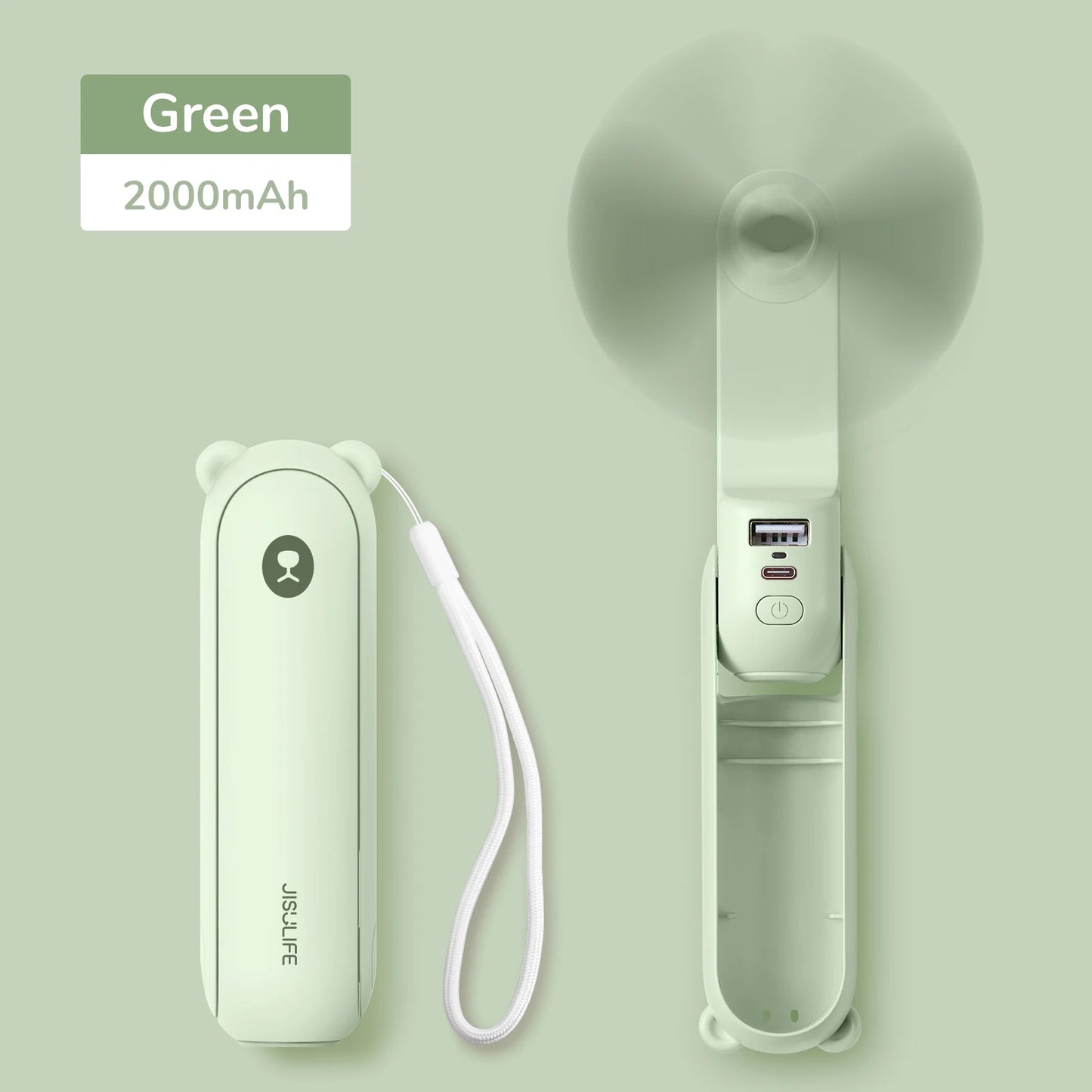 JISULIFE 3 in 1 Pocket Mini Handheld Fan,USB 4500mAh Rechargeable Portable Fan with Power Bank&Flashlight,Travel,Camping,Outdoor