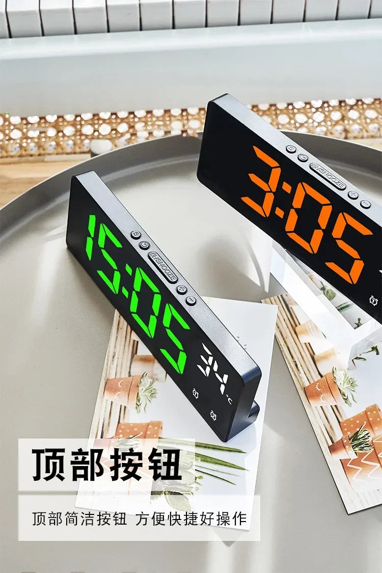 Voice Control Digital Alarm Clock Temperature Dual Alarm Snooze Desktop Table Clock Night Mode 12/24H LED Clock Watch Desk