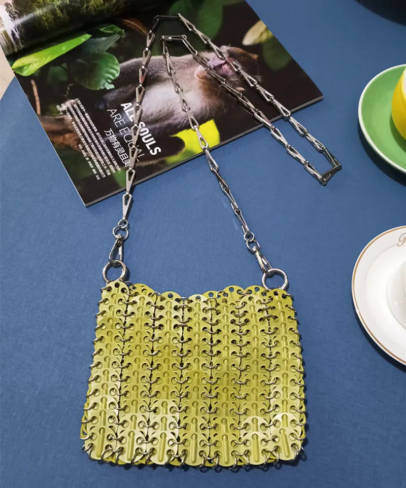 luxury Women Bags Designer Metal Sequins Chain Woven Bag Hollow Evening Bags Clutch Female Travel Holiday Shoulder Bag Handbag