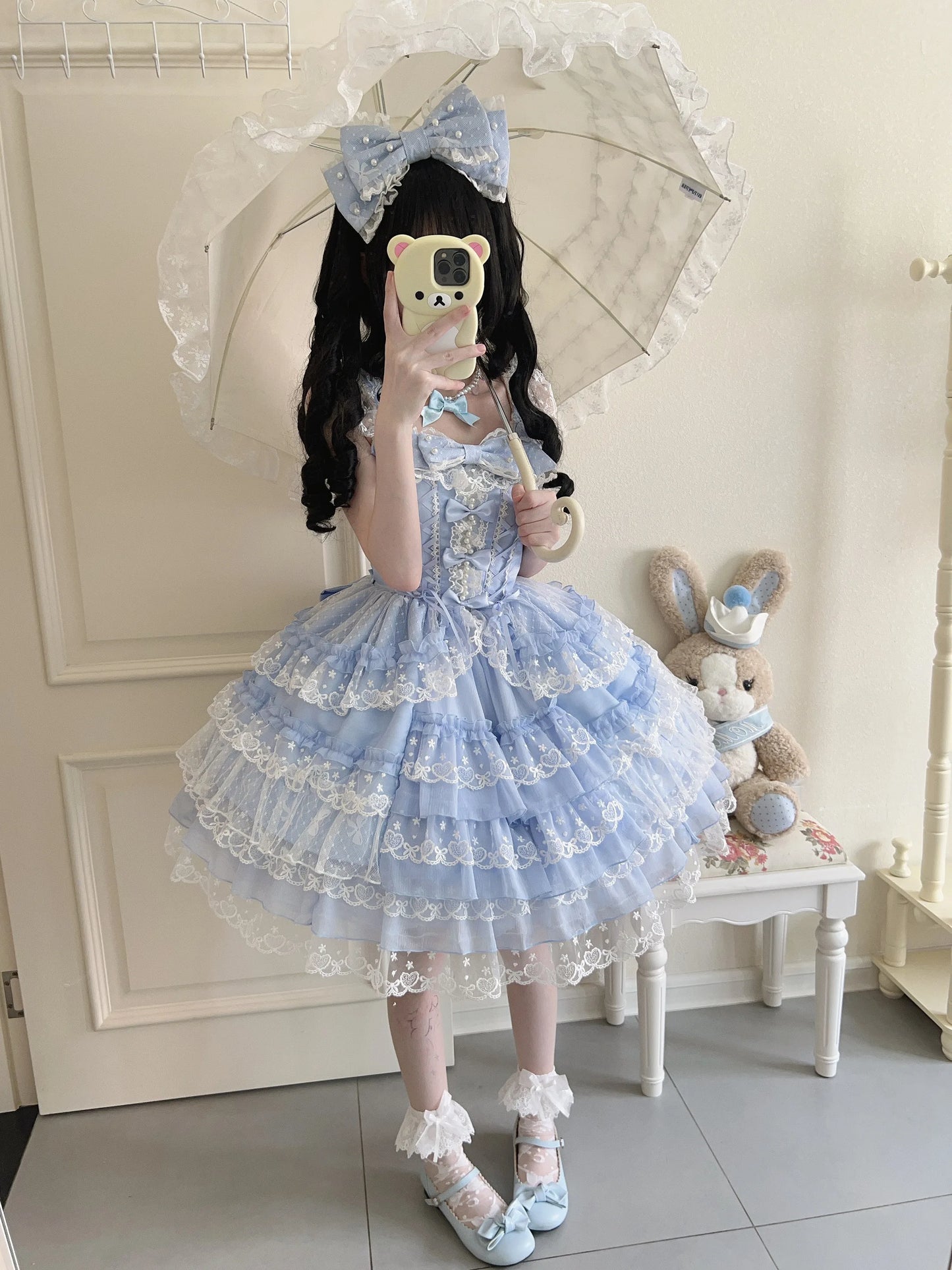 Original Design Lolita Jsk Suspender Dress Sweet Girl Women's Long Sleeve Inner Shirt Cute Princess Sling Cake Dress with Cape