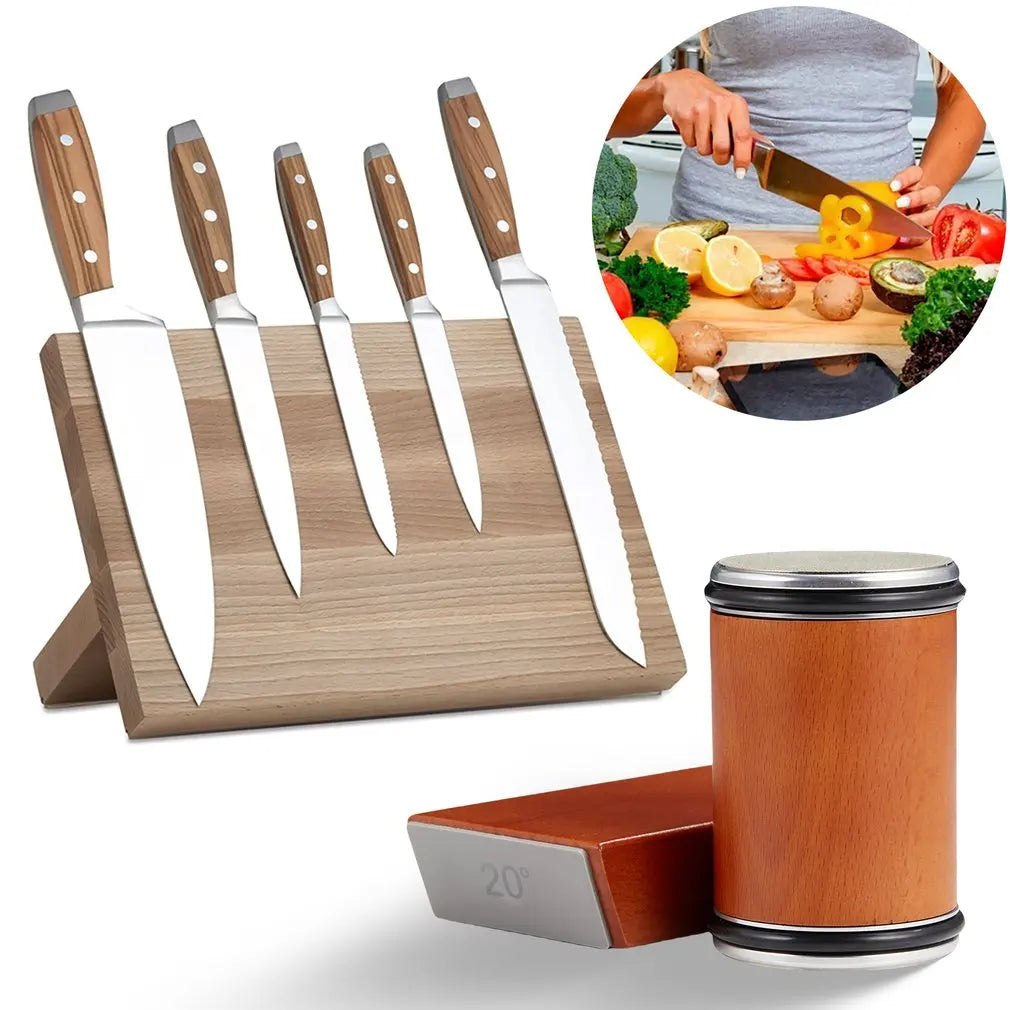 Wooden Roller Sharpeners Rolling Knife Sharpener 15/20/18/22° Magnetic Angle Non-Slip Ideal for Kitchen DIY Tasks Diamond