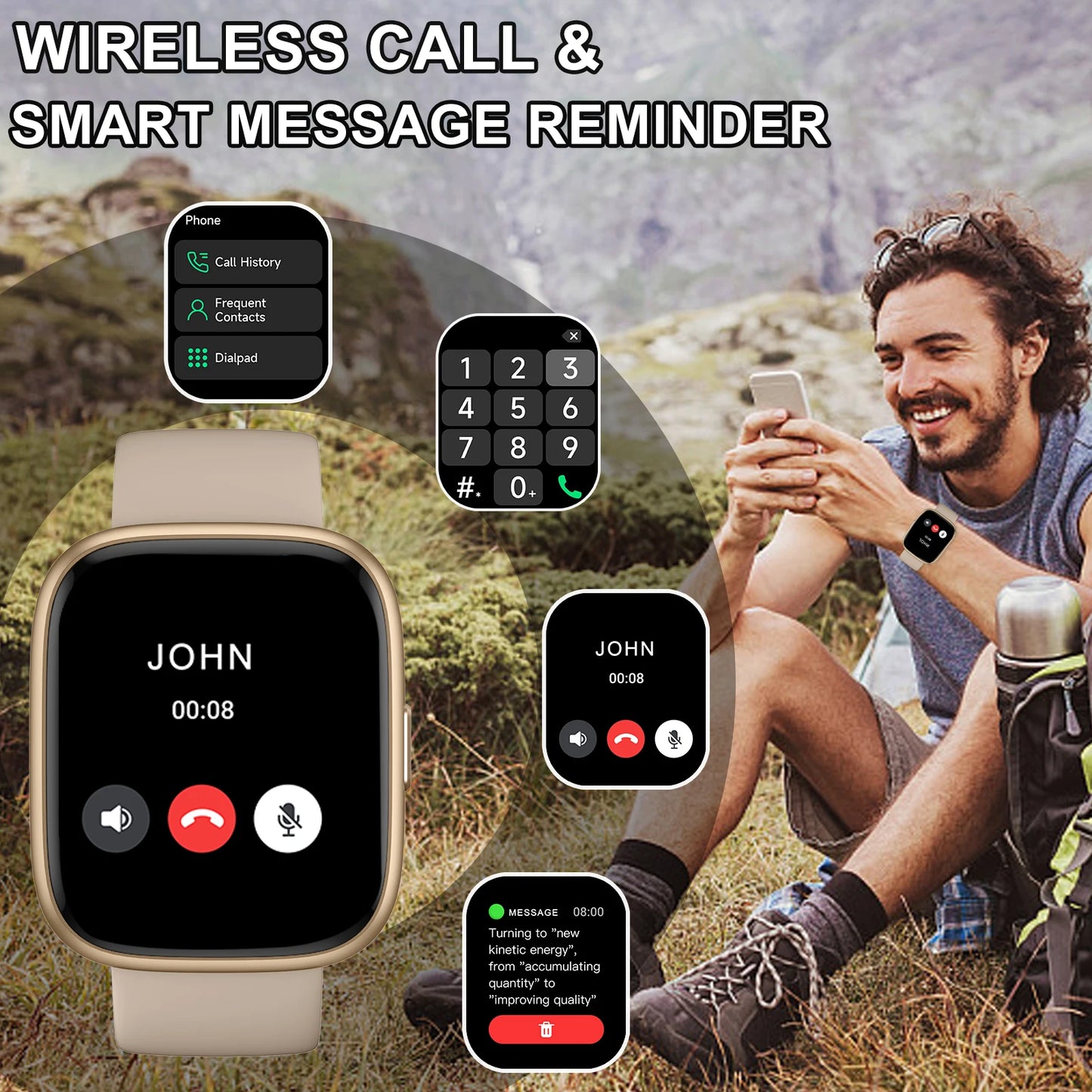 Alexa Smart watch, wireless calling /dial, calling reminder and rejection, SMS reminder, Custom Wallpaper,for iPhone/Andriod