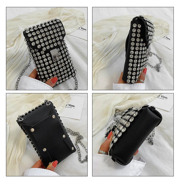 Luxury Full Rhinestone Women Phone Waist Bags Detachable PU Leather Waist Belt Shoe chain Crossbody Shoulder Bag Pack