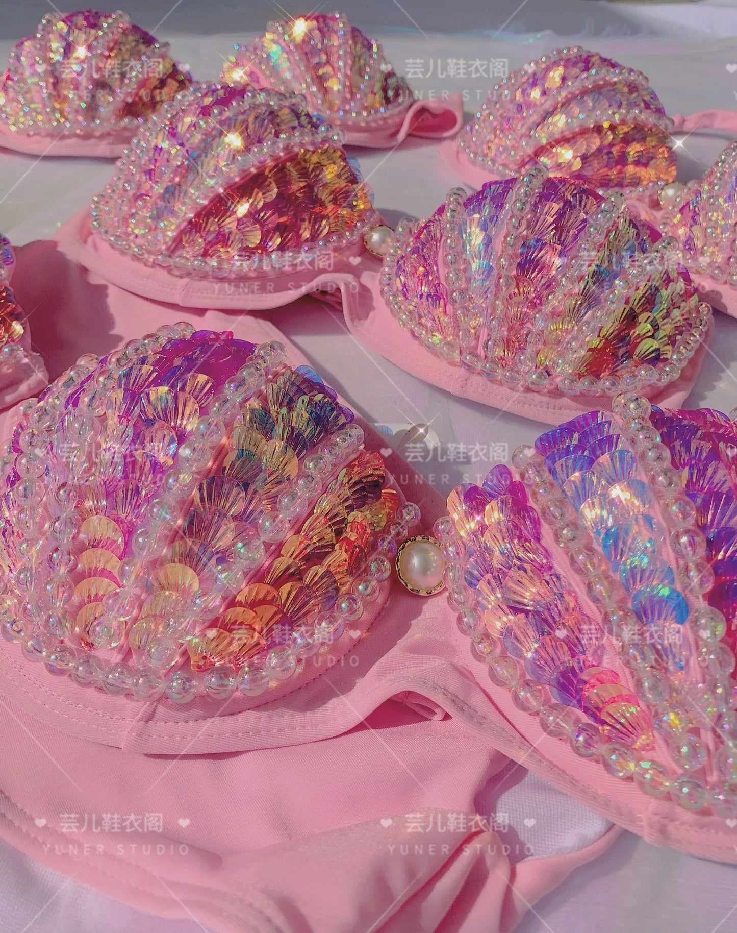 New Thailand Shell Sequin Bikini Corset Mermaid Show Spa Vacation Split Swimsuit Gathered Sexy Corset Set