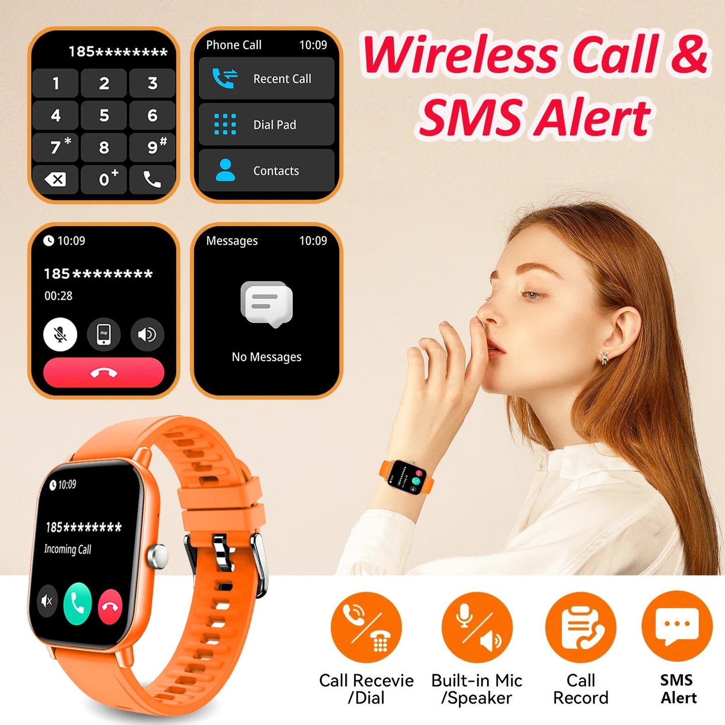 Bluetooth Call Smart Watch for Men Women, 2.01'' HD Touch Screen Activity Trackers with Sleep Monitor/ SMS Alert/ Remote Camera
