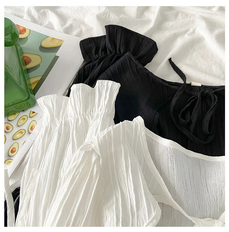 Summer Y2k Sun Protection Cardigan Women' Clothing Thin Crop Tops Bandage Long Sleeve Blouse Cape Femme Ruffles Korean Sweater