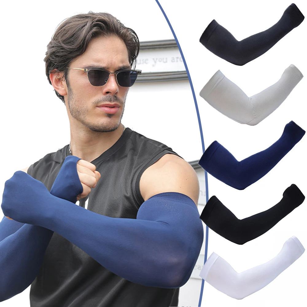 Plus Size UV Solar Arm Sleeves Men Cycling Cool Muff Summer Ice Silk Elastic Arm Cover Driving Anti-Sunburn Cool Hand Sleeves