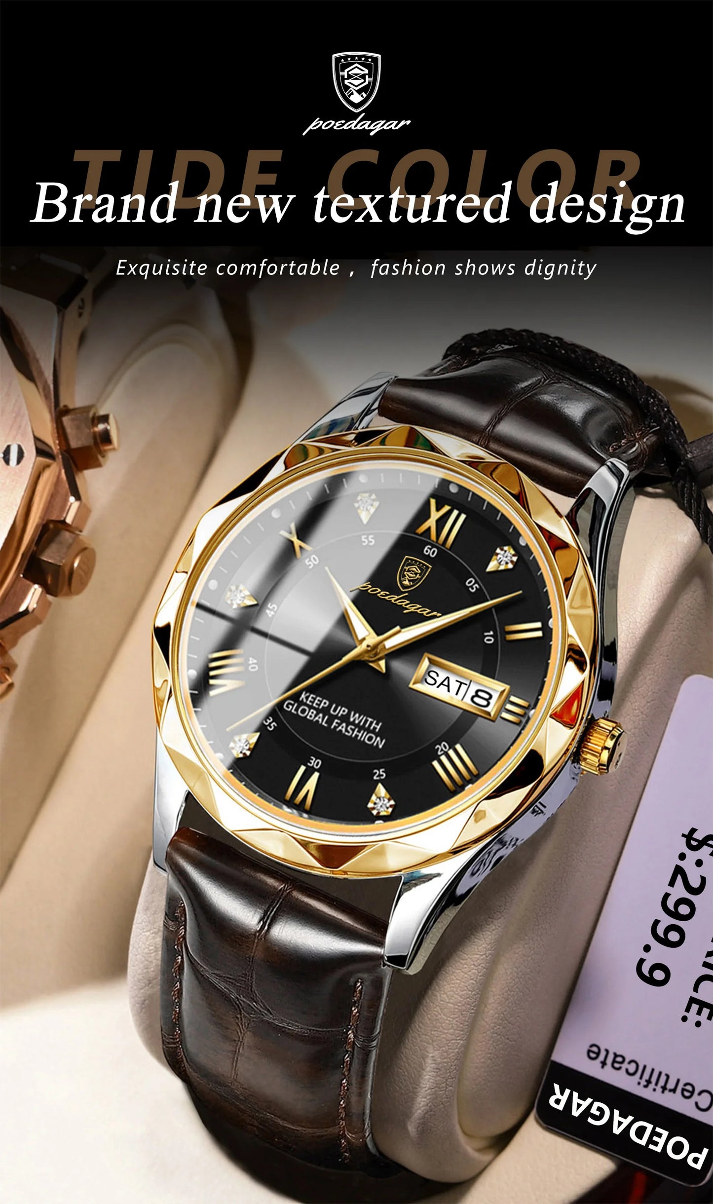 POEDAGAR Luxury Business Man Wristwatch Waterproof Luminous Date Week Men Watch For Men Quartz Clock Leather Men's Watches reloj
