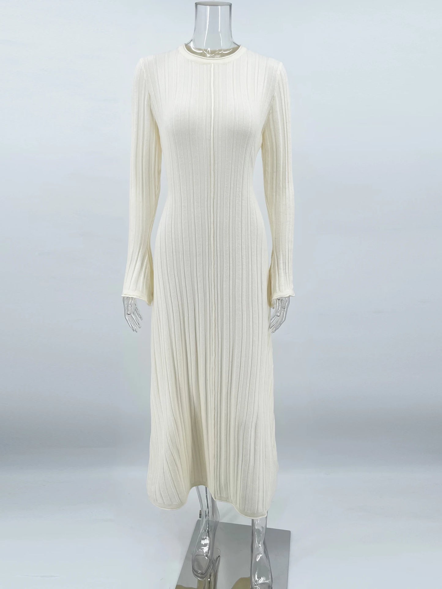 Tossy Knitwear Fashion Loose Maxi Dress Women Lace-Up High Waist Ribbed Long Sleeve Party Dress Female Knit Bandage Long Dress