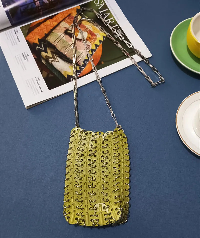 luxury Women Bags Designer Metal Sequins Chain Woven Bag Hollow Evening Bags Clutch Female Travel Holiday Shoulder Bag Handbag
