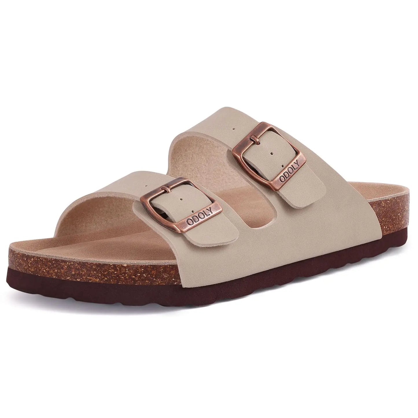 Kidmi Women Cork Suede Mules Slippers Outdoor Antiskid Beach Slippers Classic Cork Footbed Women Sandals With Adjustable Buckle