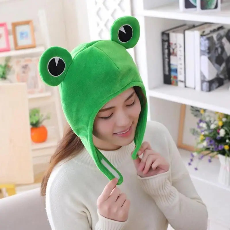 Cartoon Funny Adorable Plush Frog Hat Big Eyes Creative Animal Cosplay Costume Dress Up Hat Headgear for Kids Adults Gift C4Z2