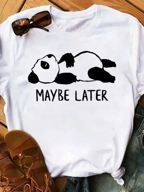 Maycaur Summer Women T Shirt Loose Tops Cute Panda Heart Print Short Sleeve Female Loose Casual T-shirt Ladies Top Teeadad