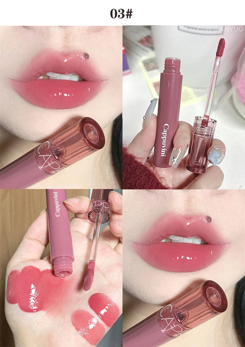 Waterproof Mirror Jelly Lip Glaze 6 Colors Water-light Lip Gloss Long Lasting Moisturising Glossy Red Tint Lips Makeup Cosmetics