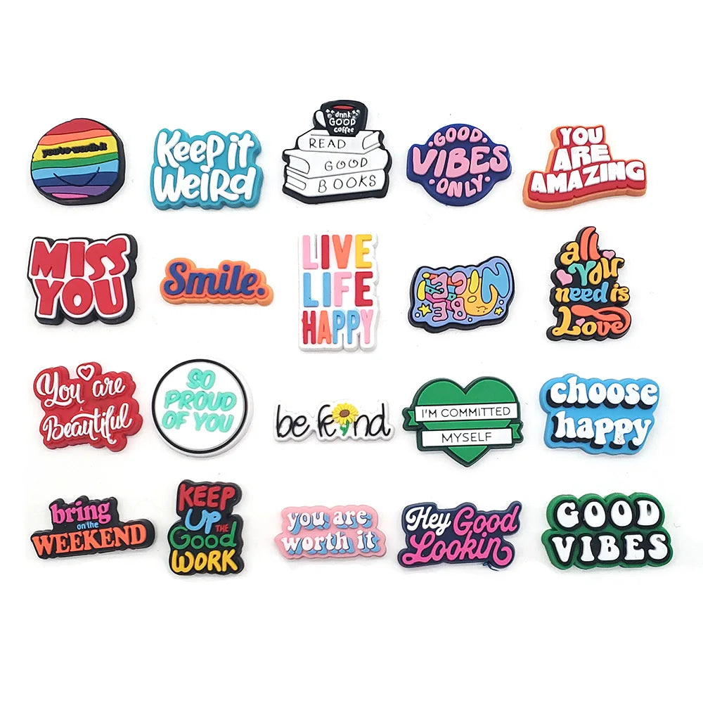 1Pcs Funny Phrase Letters PVC Shoe Accessories Good Vibes Sandals Decorations For Shoe Charms Clogs Buckle Unisex Gifts