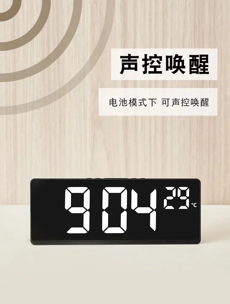 Voice Control Digital Alarm Clock Temperature Dual Alarm Snooze Desktop Table Clock Night Mode 12/24H LED Clock Watch Desk