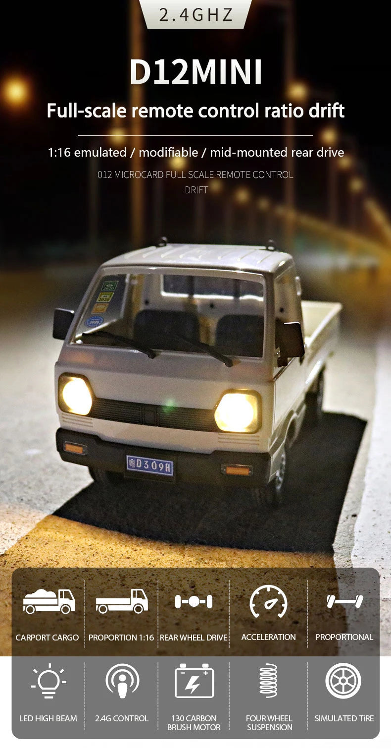 WPL D12 1:10 / 1:16 RC CAR Simulation Drift Climbing Truck LED Light Haul Cargo Remote Control Electric Toys For Children