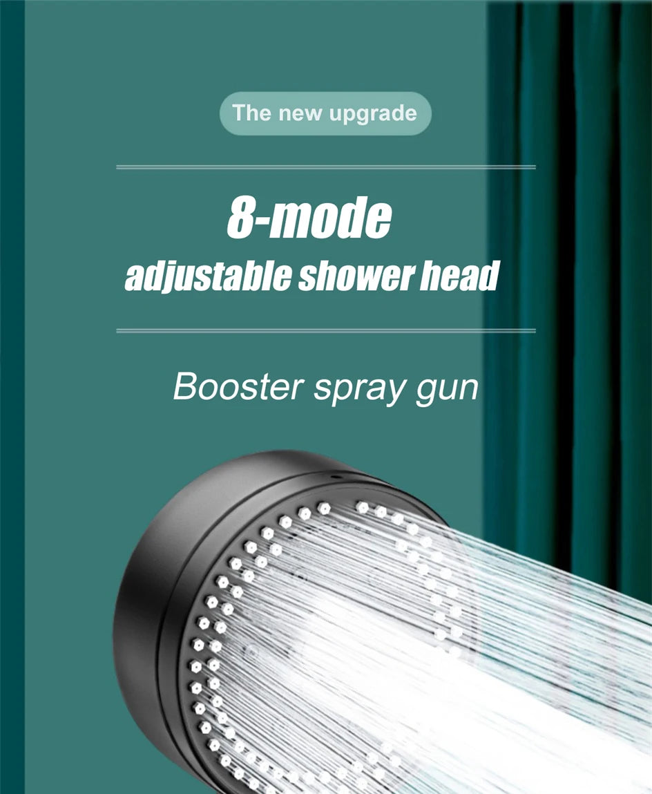 VILOYI 8 Modes Adjustable Shower Head High-pressure Water Saving Black Showerhead Handheld Bathroom Massage Showers Nozzle