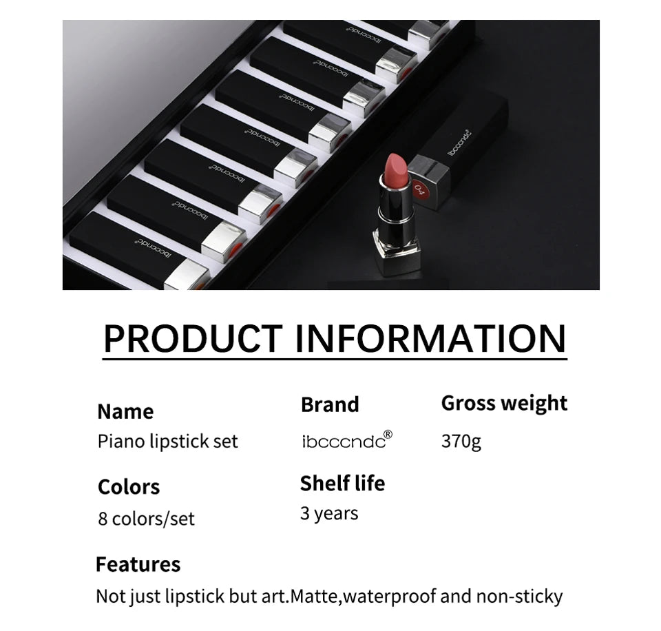 8Pcs/Set Velvet Matte Lipstick Set Long Lasting Waterproof Creative Piano Box Design Nude Red Batom Makeup Cosmetic Gifts