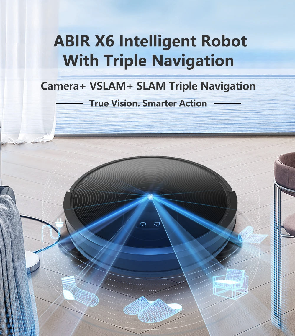 Robot Vacuum Cleaner ABIR X6 , 6000PA Suction, Smart Eye System,APP Virtual Barrier,Smart Home Appliance,Auto Floor Mopping