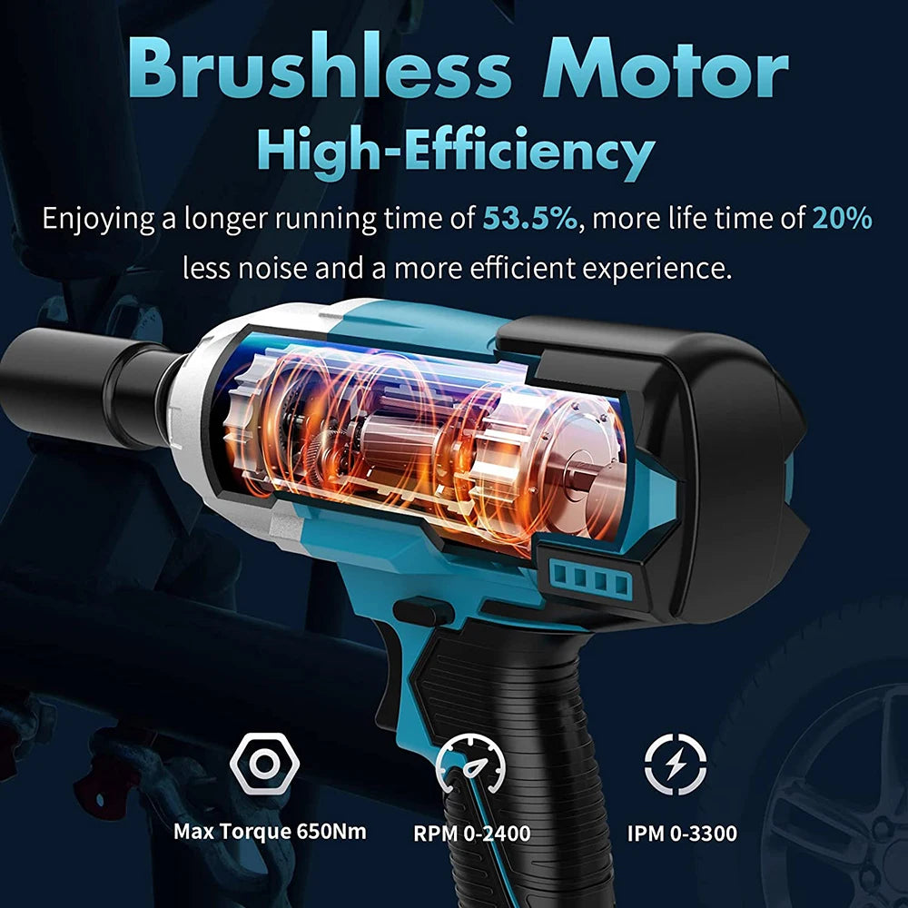 SEESII Cordless Impact Wrench 650N.m Torque Brushless Electric Wrench Power Tools with Sockets Screws Drill for Car Home WH700