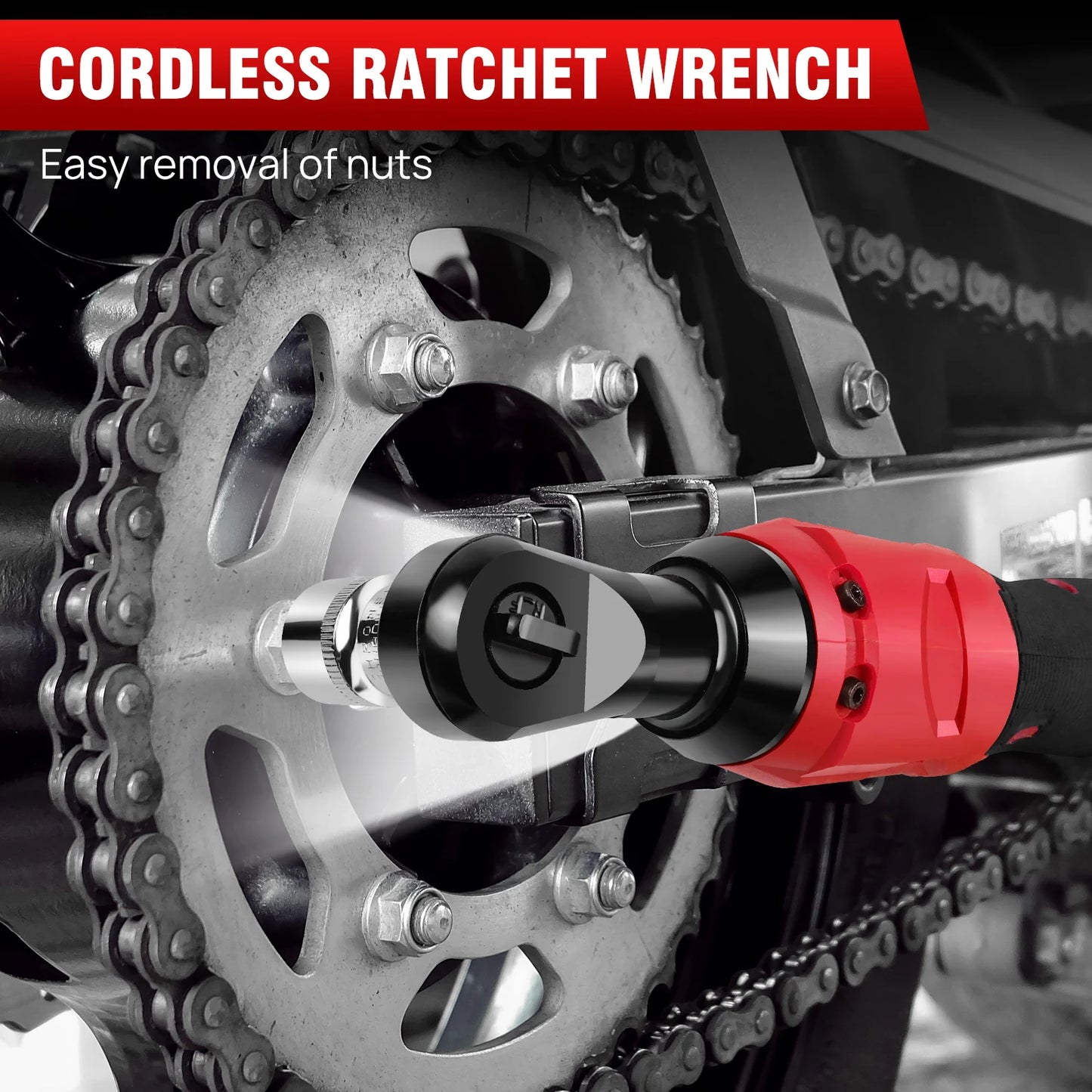 DayPlus 200NM 3/8" Cordless Electric Ratchet Wrench,90° Angle Wrench 12V Power Ratchet Tool with 2 Batteries & Charger+7 Sockets