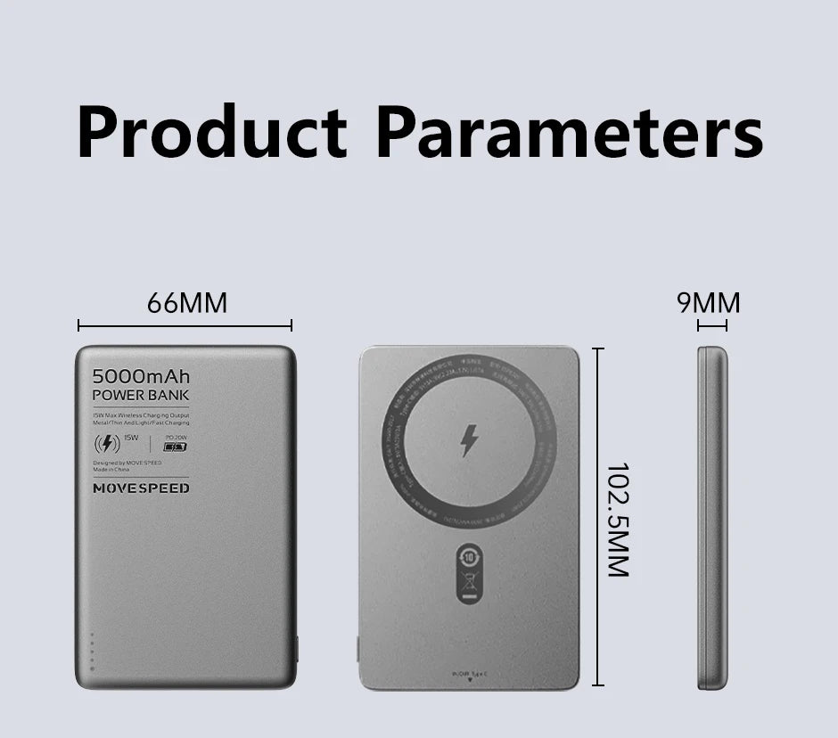 MOVESPEED S05 Magnetic Power Bank 5000mAh 20WPD Wireless Powerbank Slim Portable Battery Charger for iPhone 16 15 Samsung 24 23