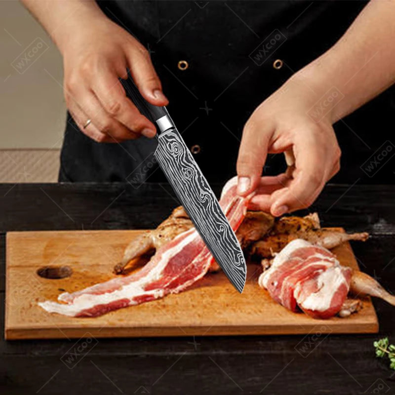 Professional Japanese Knife Kitchen Knife Carbon Steel Santoku Peeling Japanese Kitchen Chef Knives and Accessories Wood Handle