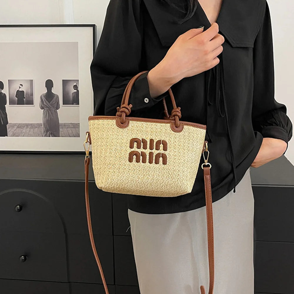 New Summer Beach Grass Woven Bag Women's Handbag Embroidered Thread Fashion Crossbody Bag Women's Unique Design Shoulder Bag