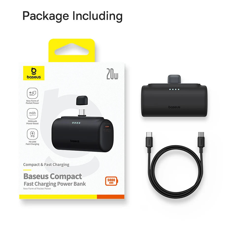 Baseus Mini Power Bank 20W 5000mAh Type C Fast Charging External Battery PowerBank for iPhone 15 Pro Max Samsung Xiaomi