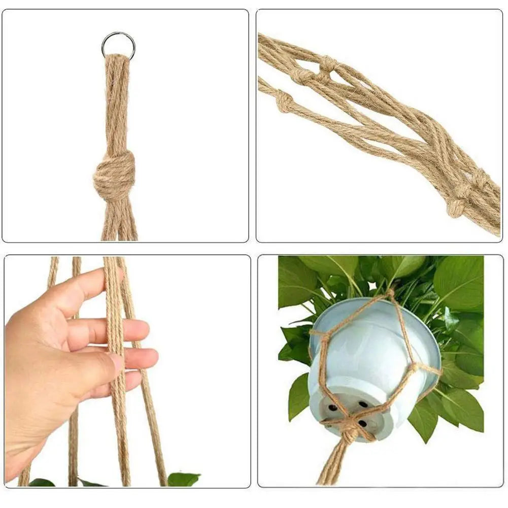 1pcs Braided Rope Hanging Basket Flower Pot Straw Macrame Net Hanger Garden Holder Craft Plant Balcony Decor Accessories