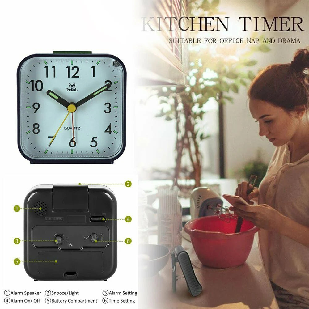 Analogue Silent Alarm Clocks Small Silent Non-ticking Analog Quartz Clock with Light Snooze for Heavy Sleepers Office Bedroom