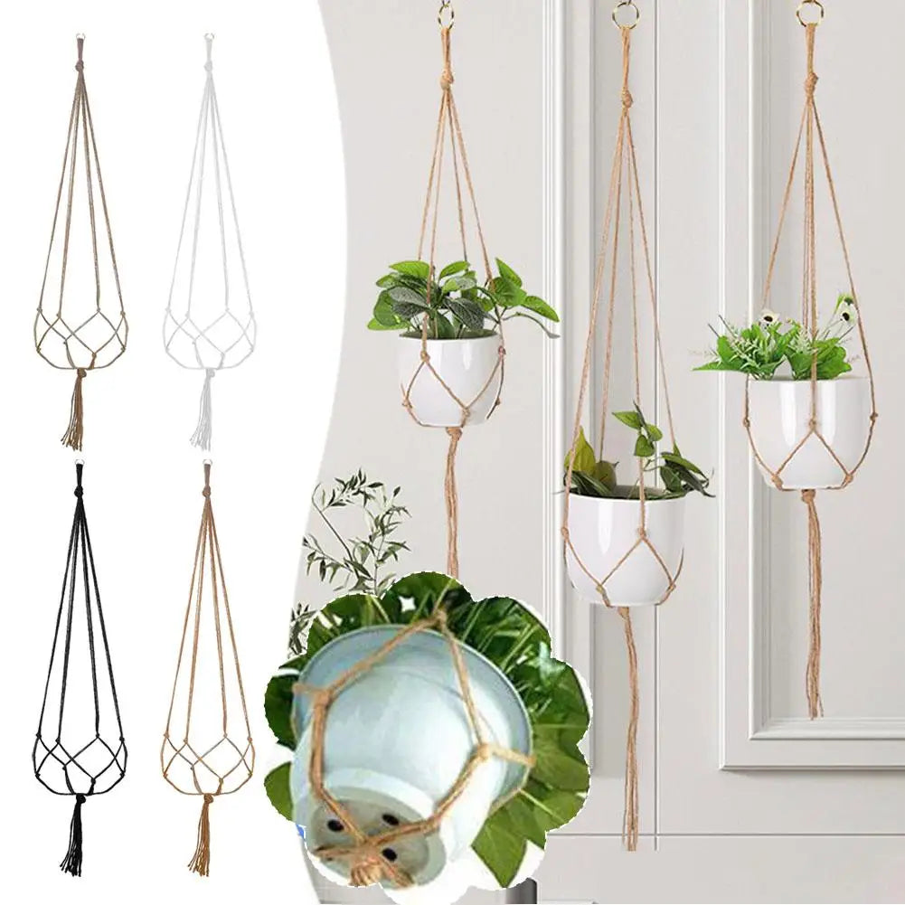 1pcs Braided Rope Hanging Basket Flower Pot Straw Macrame Net Hanger Garden Holder Craft Plant Balcony Decor Accessories