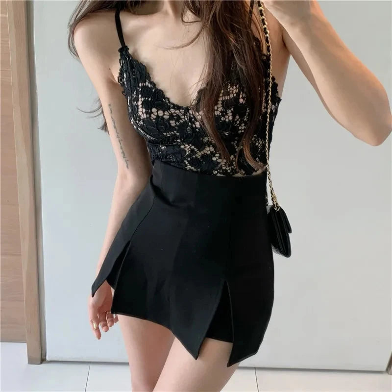 Sexy Split Shorts Skirt Women's Office Ladies Suit Skirt Summer New Black Mini A-line Pants Skirt High Waist Wide Leg Shorts