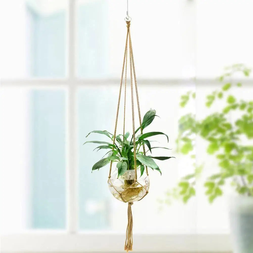 1pcs Braided Rope Hanging Basket Flower Pot Straw Macrame Net Hanger Garden Holder Craft Plant Balcony Decor Accessories