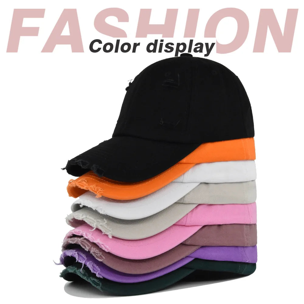 Washed Hole Baseball Cap New Spring Solid Sunhat Men Women Unisex-Teens Cotton Snapback Caps Fashion Hip Hop Vintage Summer Hat