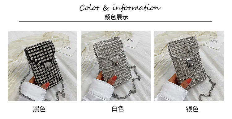 Luxury Full Rhinestone Women Phone Waist Bags Detachable PU Leather Waist Belt Shoe chain Crossbody Shoulder Bag Pack