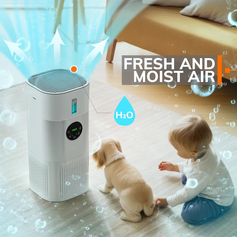 Air Purifier with Humidifier Combo for Home Allergies and Pets Hair, Smokers in Bedroom, H13 True HEPA Filter,2-in-1