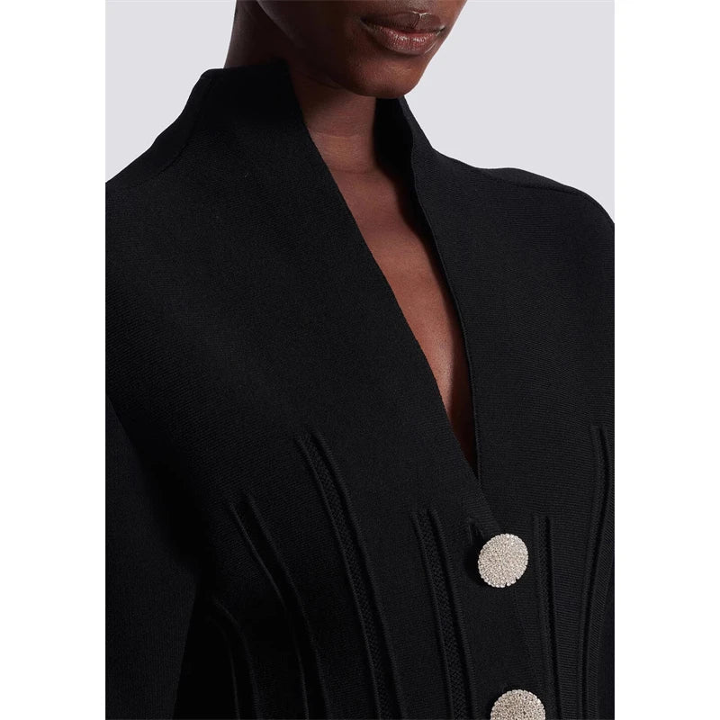 New autumn and winter women's V-neck heavy crystal button waist knitted cardigan y2k Korean version slimming hollow high-end top