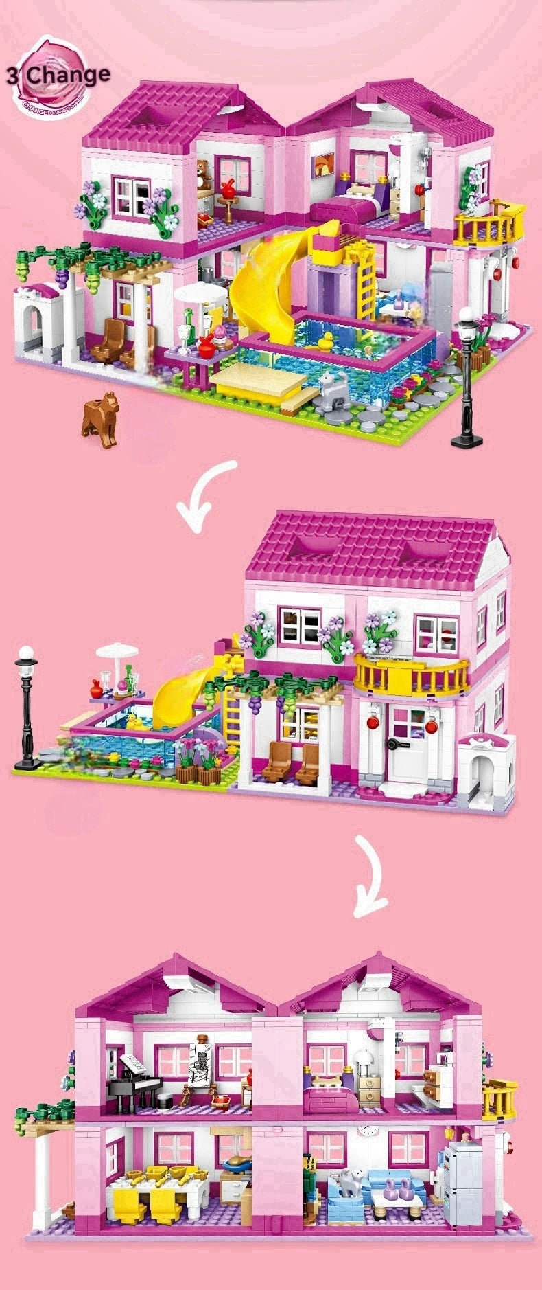 Friends City Series House Summer Holiday Villa Castle Building Blocks Sets Figures Swimming Pool Decor Toys for Kids Girls Gifts