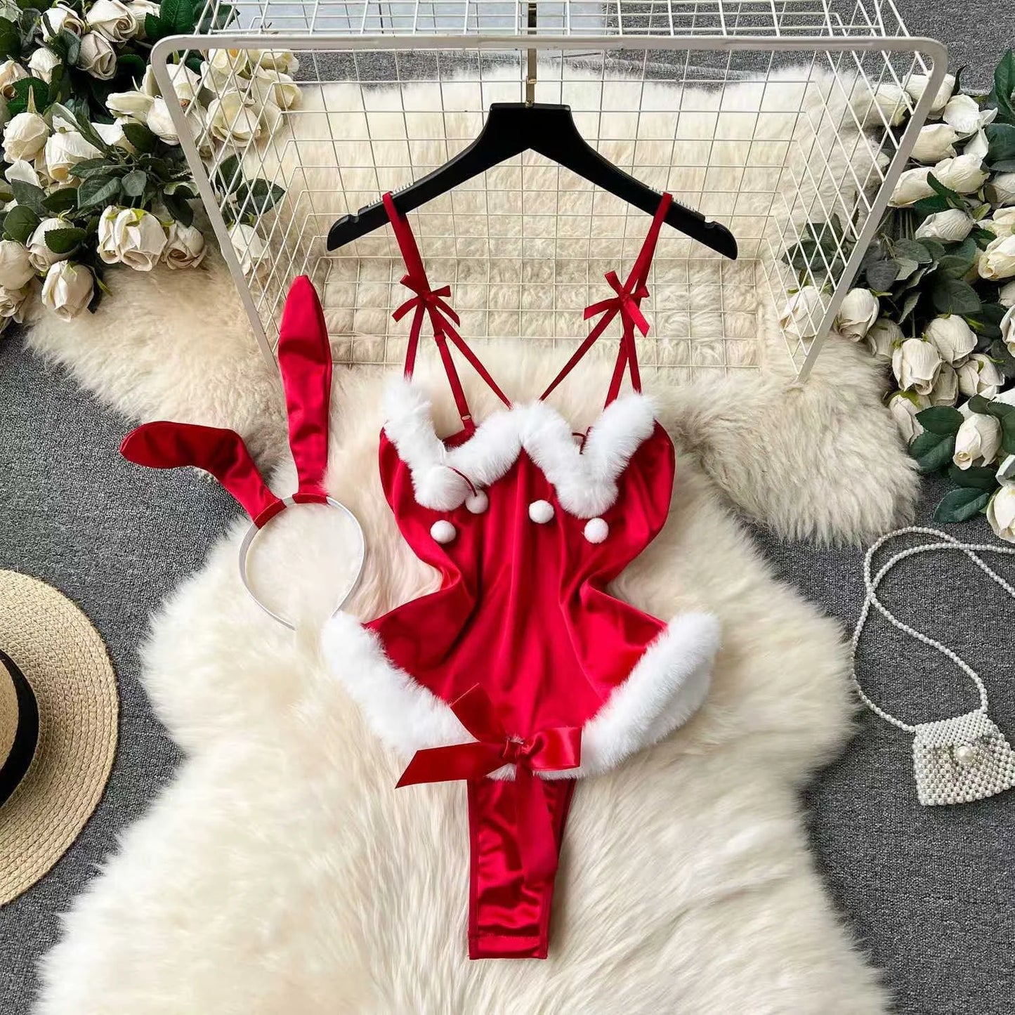New In Christmas Red Short Dress Sexy Sequin Slim Bodycone Dress Strap Club Party Night Dress Rrotic Bunny Cosplay Mini Dress