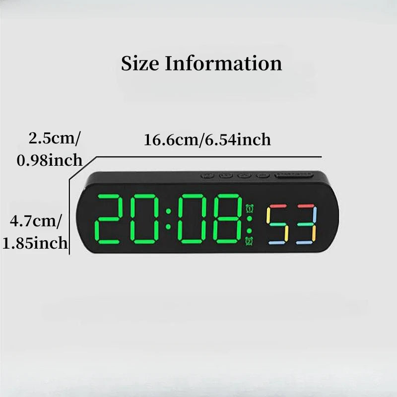 Voice Control Digital Alarm Clock TEMP Date Timer Coutdown Night Mode Type-C USB 12/24H Anti-disturb Funtion 2 Alarms LED Clock
