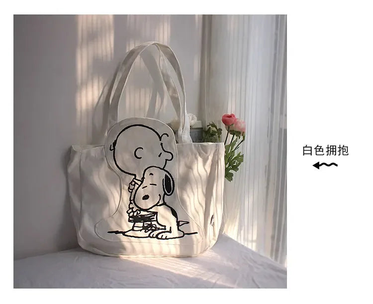 New Cartoon Fashion Snoopy Canvas Shoulder Bag Casual Cute Large Capacity Female Student Tuition Crossbody Bag