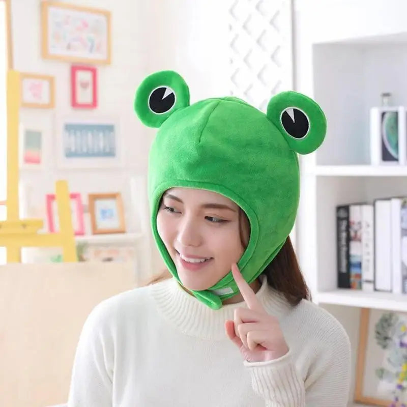 Cartoon Funny Adorable Plush Frog Hat Big Eyes Creative Animal Cosplay Costume Dress Up Hat Headgear for Kids Adults Gift C4Z2