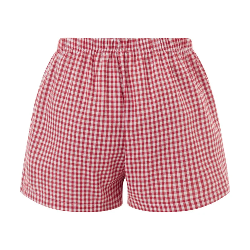 Women's Y2k Pajamas Shorts Cute Plaid Pj Short Pants Flannel Lounge Sleep Shorts Bottoms Elastic Waist Baggy Boxers Tracksuit