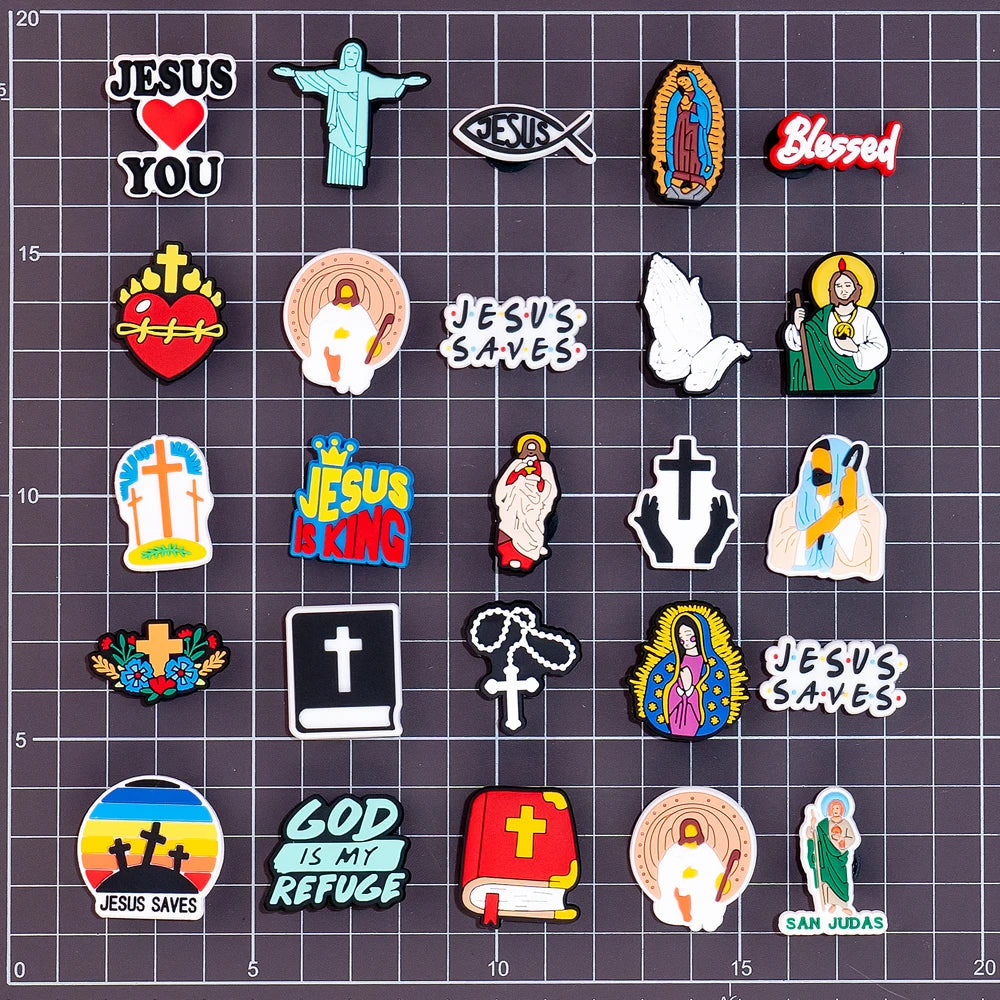 1pcs PVC Religious Jesus Clog Shoe Charms Holy Bible Shoe Decorations Pins for Woman Men Party Favor Gifts DIY Clips Accessories