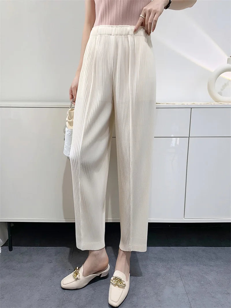 YUDX Miyake Pleated Pants Women's Thickened Fabric Loose Slim Comfortable Casual Pleated Pants 2024 Early Spring New