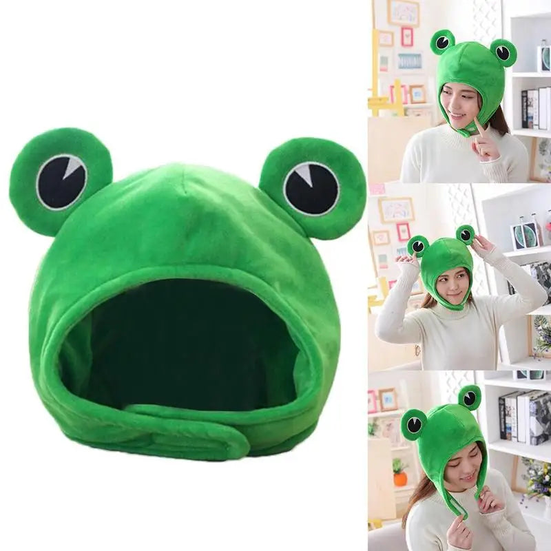 Cartoon Funny Adorable Plush Frog Hat Big Eyes Creative Animal Cosplay Costume Dress Up Hat Headgear for Kids Adults Gift C4Z2