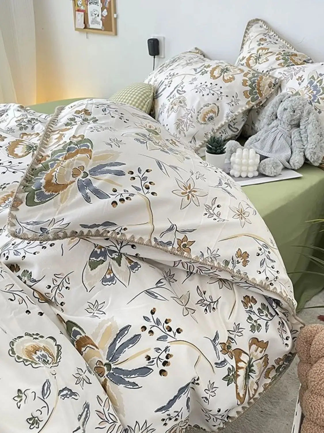 Bedding Set INS Girls Cherry Soft Washed Cotton Bed Sheet Queen King Size Duvet Set Comforter Set Pillowcase Bed Linens