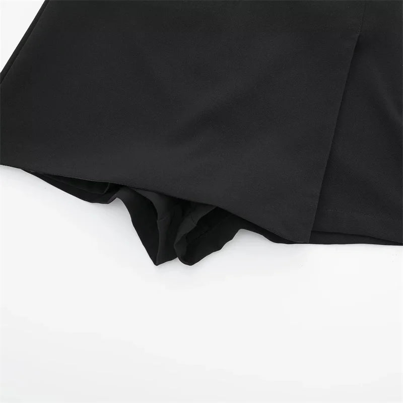 TRAF 2024 Asymmetric Skort For Women Black High Waist Mini Skirt Shorts Women Casual Bermuda Shorts Woman Summer Skirt Shorts